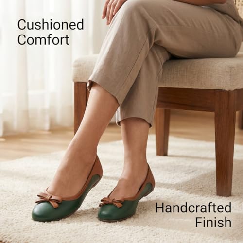 Image of Women's Bellies Bow Ballet Flats | Cushioned Ballerina Flats for Women | Belly Shoes in Pink, Beige & Green