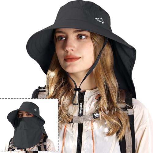 Image of Rosoz Sun Hat for Men Women with Neck Flap,Wide Brim UPF50+ Fishing Hat with Detachable Face Cover Outdoor Sun Protection Hat