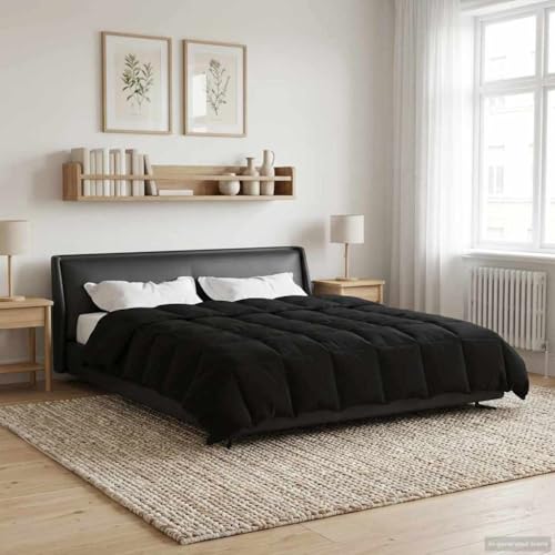 Runheo Edredón de invierno acolchado negro de 220 x 260 cm, de microfibra, con material transpirable, lavable y regula la temperatura, ideal para invierno y verano, confort