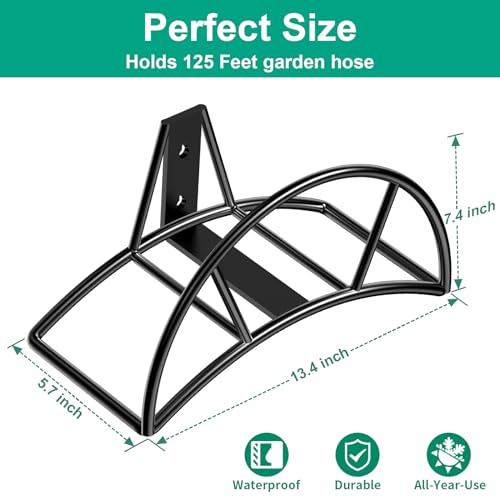 TomCare Garden Hose Holder Wall Mount Metal Water Hose Holder Holds 125Ft Hoses Heavy Duty Hose Hanger Sturdy Hoses Storage Organizer for Outside Yard Garden, Black