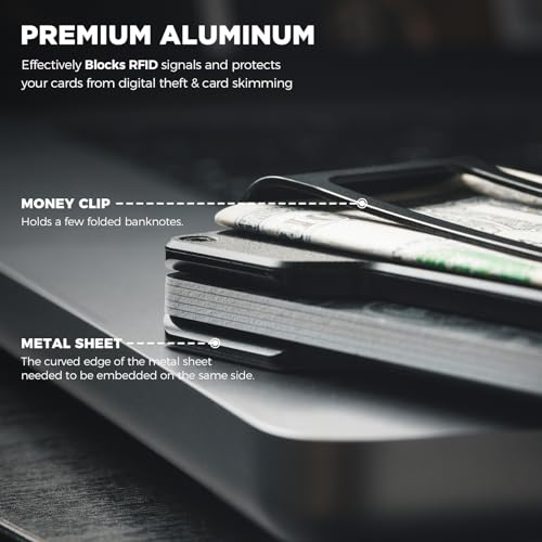 VULKIT Men's Metal Wallet with Money Clip Slim Credit Card Holder, Minimalist Business Card Case Front Pocket Wallet for Men(Black)3