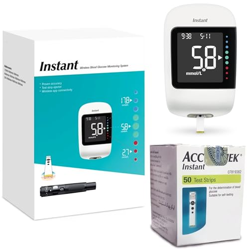 Instant Blood Glucose Monitor MMOL/L (Acc Chek) | Includes Genuine Instant Monitor + 60 Pack Instant Test Strips | Diabetes Blood Glucose Meter System | Complete Starter Kit Bundle