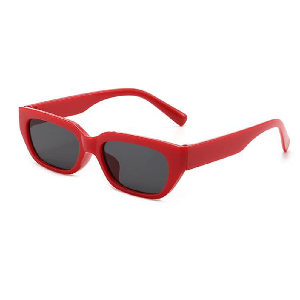 Small Square Polygonal Sunglasses for Men and Women with UV Protection Personalized Decorative Sunglasses Red Frame Black Gray