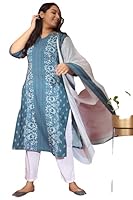 AMYDUS Women's Plus Size Teal and White Printed Kurti