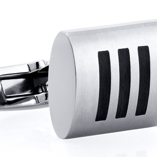 Peora Premium Titanium Cufflinks For Men For Tuxedo, Business Or Formal Shirts, Brushed Matte, Custom Triple Black Stripe Design #TOP1