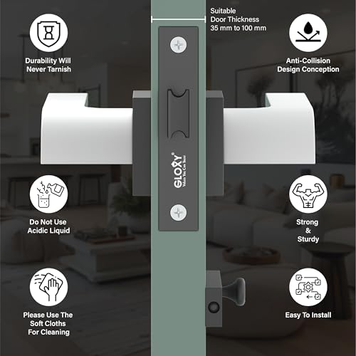 Image of GLOXY Full Brass Door Locks for Bathroom Door Lock,Mortise Keyless Handle Set with Brass Baby Latch Pull Handle Door Lock for Balcony |Black & White Finish (2 Years Warranty, Pack of 1)