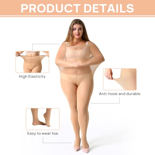 MANZI Women's 2 Pairs Plus Size Control Top Tights Ultra-Soft Panty Hose