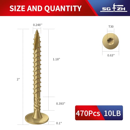 Image of #14 x 2 Inch Outdoor Structural Wood Deck Screws (470Pcs /10lb), Carbon Steel, Tan, Flat Head, Rust Resistant Epoxy Coated, T30 Star Bit