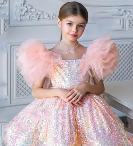 Sequin Flower Girl Dress Puffy Layers Birthday Party Dress Knee Length Burgundy Princess Birthday Party for Girls TJ164