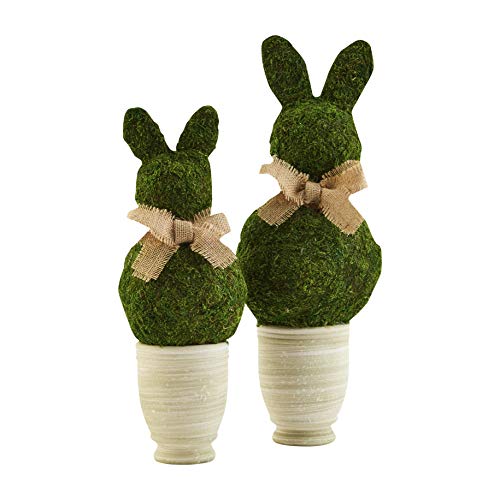 Bunny Topiary, Green Preserved Moss, 13 1/2' x 5' Dia