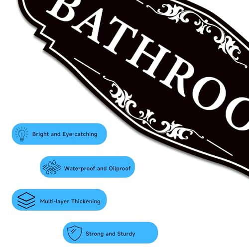 bathroom sign sticker for business and homeself-adhesive cute bathroom decor for doorwaterproof vinyl restroom sign for homeofficeshopblack