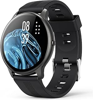 AGPTEK Smartwatch, 1,3 Zoll runde Armbanduhr mit personalisiertem Bildschirm, Musiksteuerung, Herzfrequenz, Schrittzähler, Kalorien, usw. IP68 Wasserdicht Fitness Tracker für iOS und Android, Schwarz