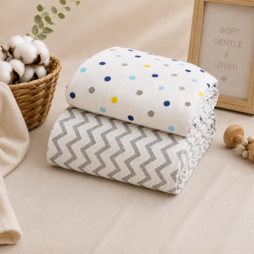 Image of Organic Cotton Muslin Pack of 2 Baby Bath Towel Cotton Cloth Premium Baby Washable, Reusable, Absorbent, Extra Soft 120 X 120 Cm Multi Dot & Grey Zigzag