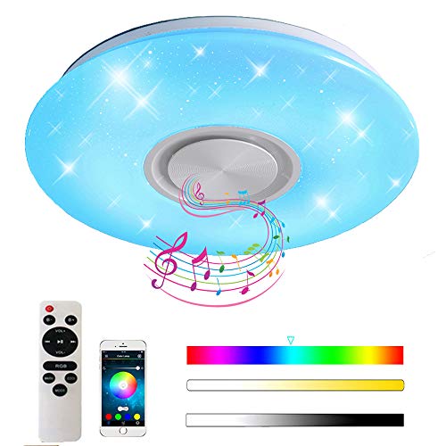 Bluetooth Deckenleuchte Lautsprecher RGB LED Deckenlampe dimmbar mit Fernbedienung/APP (24W Weiß RGB APP+Fernbedienung)