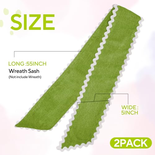 2 Pcs Scalloped Wreath Sash for Front Door Ruffle Wreath Ribbon Sash for Yard Porch Garland Home Decor(Green and White) by Yicentdp - Used condition - Image 3