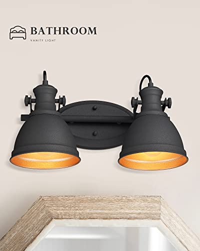 Image of 2-Light Industrial Black Bathroom Vanity Light Over Mirror