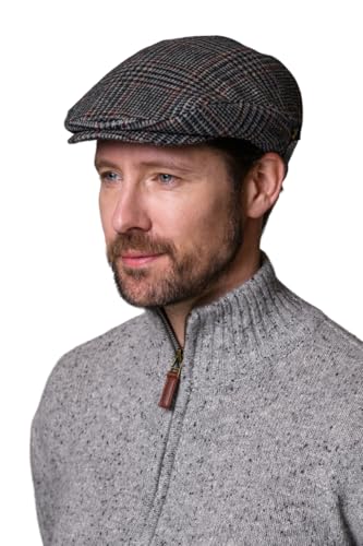 Mucros Weavers Irish Flat Cap Men Trinity Tweed Hat Driving Cap Made in Ireland (US, Alpha, Large, Check)