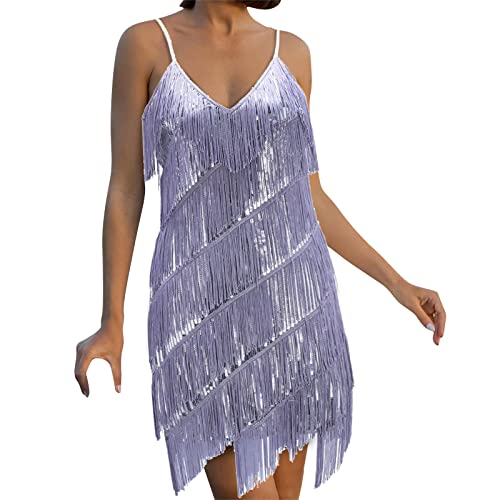 Kleid Damen Paillettenkleid Damen Spaghettiträger Strandkleid Minikleid Damen Sommer Kleid Damenmode Festes Kleid Produkt 20412 Damen Verstellbare Träger Schlankes FransenKleid