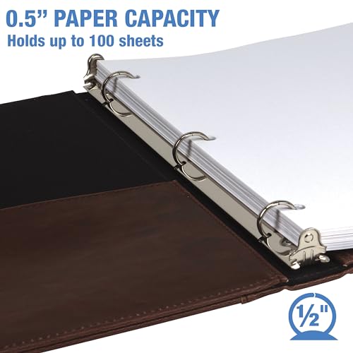 Samsill Vintage Leather Binder, 0.5 Inch Round Ring (Holds 100 Sheets), Letter Size 8.5x11 Documents, Professional Organizer Portfolio, No Zipper, Brown - Thumbnail 3