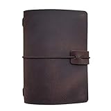 Passport Travelers Notebook - Minimalist Leather Journal Diary (Refillable | 64 Blank Pages | Dark Brown)