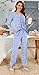 Bestbee Womens Pajama Set, 2 Piece Lounge Outfits Pleated Sleepwear Sets Long Sleeve Long Pants With Pockets Ladies Pjs, M, Spotted Blue