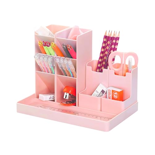 Organizador Escritorio, Portalápices con Gran Capacidad para 50+ Utensilios, Set de Papelería Bonito para Escritorio Infantil, Regalo Escolar Duradero con Material de Oficina (rosa, SIN CAJON)