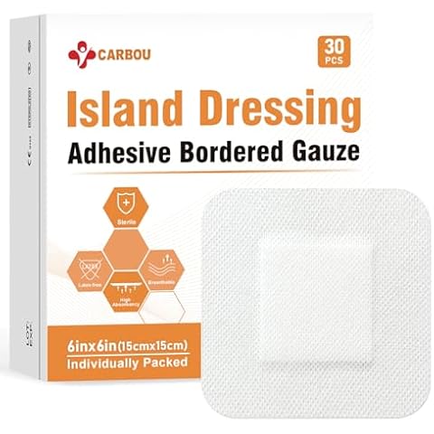 [6''x6''-30count]Carbou Island Dressing Bordered Gauze Sterile Individually Wrapped Gauze Pads,Highly Absorbent Adhesive Dressing Pad,Soft and Breathable Wound Dressing for Wound Care Cover