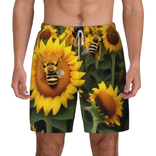 Short de bain avec doublure compression homme séchage rapide motif tournesol