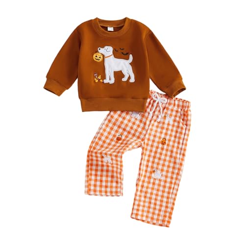 Halloween Baby Clothes Toddler Girl Pumpkin Outfits Pullover Shirt Sweatshirt Plaid Pants Christmas Clothes