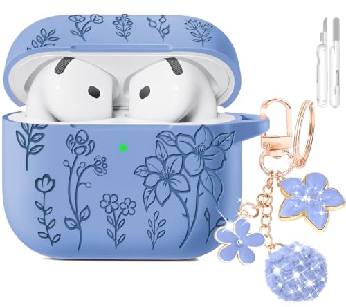 Image of for AirPods 4 Case, Soft Silicone Flower Engraved Cases Pink | with Cleaner & Foral Charm Keychain, Cute Girly Stylish Women AirPods 4 Accessories - Shockproof, Scratch & Dust Resistant