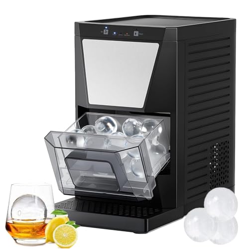 Fabricadora de hielo NYANS, máquina para hacer esferas de hielo transparentes de 2", produce 2 esferas en 60 minutos, 40 piezas/día, diseño compacto para mostrador con función de autolimpieza, ideal para whiskey, bourbon, brandy y ron miniatura 1