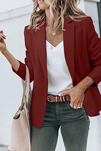 Womens Red Blazer Casual Slim Fit Open Front Lapel Blazer Jacket Suit Single Button Long Sleeve Blazer Outfit Medium #TOP2