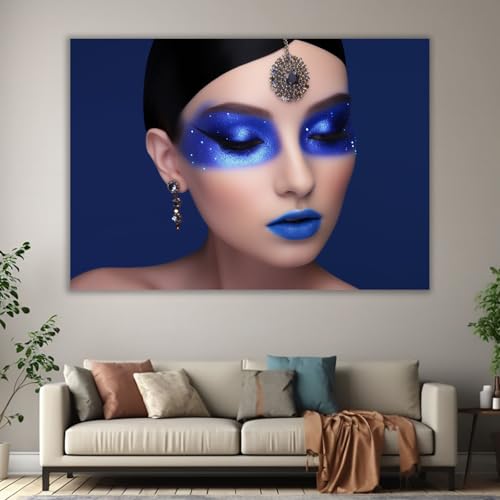 Affiche galerie rétro pour salon chic portrait maquillage bleu