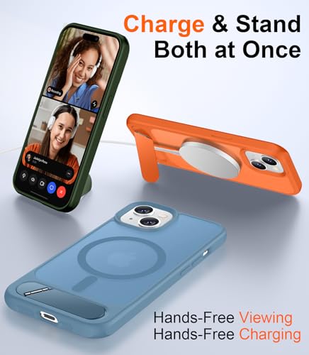 Image of Magnetic Compatible with iPhone 14 Case /iPhone 13 Case,[Built-in Invisible Kickstand][Compatible with MagSafe][Military Grade Shockproof] Slim Translucent Matte Phone Case for iPhone 14 /13 6.1 inch