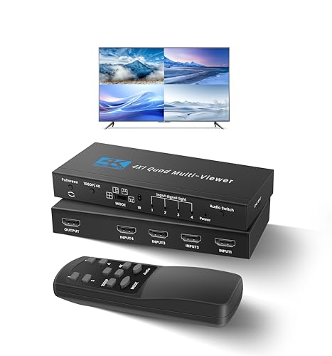 4K HDMI Multiviewer 4x1 Switch, NEWCARE 4 in 1 Out Seamless Quad Multi-Viewer with IR Remote, Split...