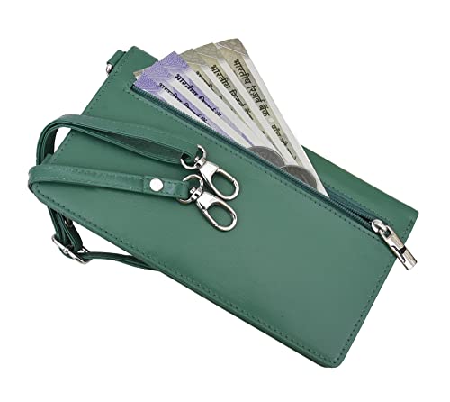 Image of URBAN FOREST Ruby Green Leather Sling Wallet for Women