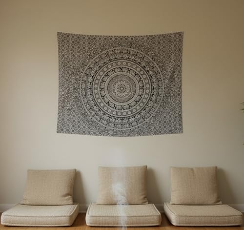 Image of Craft Trade 30x40 Inches Black and White Cotton Mandala Ombre Wall Hanging Tapestry