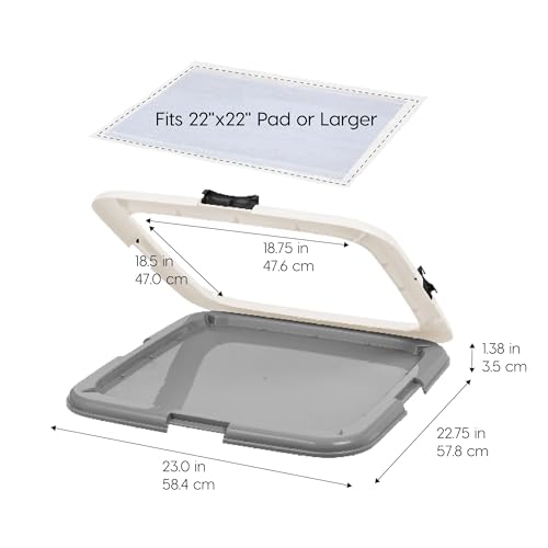 IRIS USA Pee Pad Holder - For Potty Training Regular Sized Dog & Puppy Pee Pads, Secured Latches, Non-Skid Feet, Leak Protection, Fits 22"x22" Pad or Larger, Square, Dark Gray - Image 3