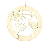 Paris Prix - Décoration en Bois Flamant & Palmier 14cm Naturel