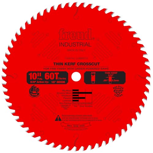 Freud Thin Kerf Fine Finish Crosscut Saw Blade with Premium Tico Hi-Density Carbide Crosscutting Blend for Maximum Performance - 10' Diameter, 60 Teeth, ATB Grind - LU88R010