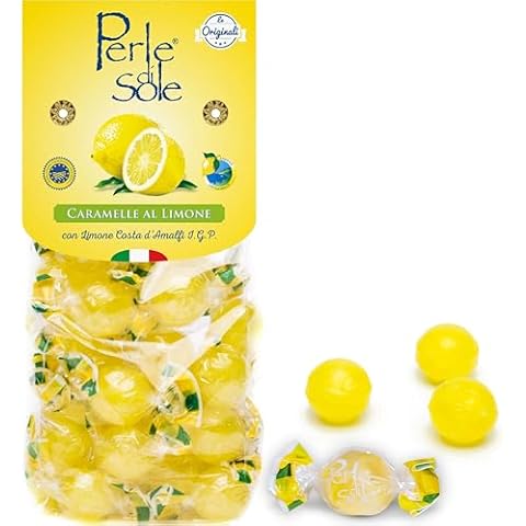 Perle di Sole Italian Lemon Drops Hard Candy Individually Wrapped (7.05 oz) Made with Essential Oils of Amalfi Coast P.G.I. Lemon - Italian Imported Gifts From Italy Cover