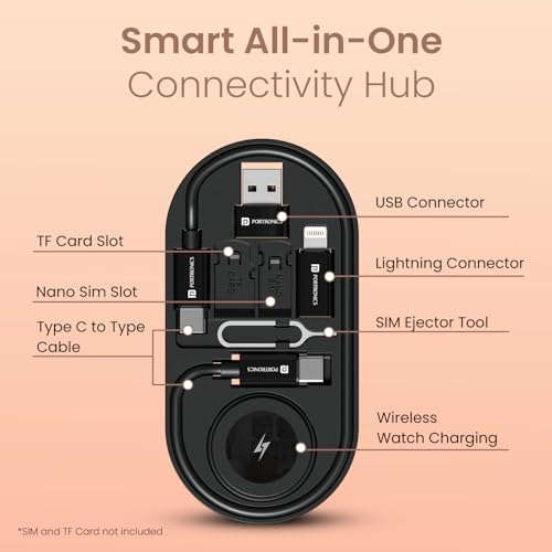Image of Portronics Snapcase 6 60W Multifunctional Fast Charging Data Cable Kit with Wireless Watch Charging Slot, Conversion Set USB A & Type C to Type C /Lightning, Data Transfer, Sim Storage, Sim Eject Pin