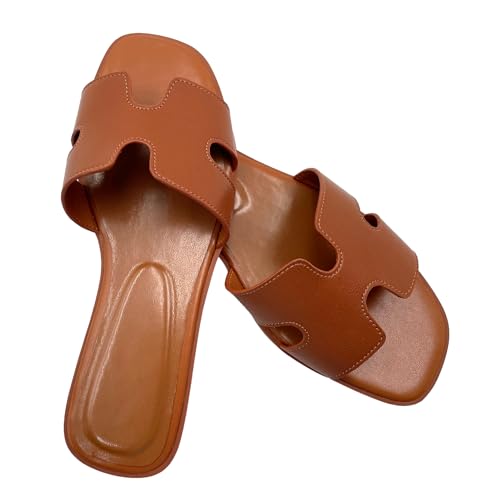 Women's Flat Sandals.Flat Sandals with Unique Design, PU Leather Handcrafted Slippers,Versatile for Vacation, Home, Casual Wear, Gift4
