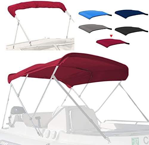 Seapisode 4 Bow Marine Grade Fade and Crack Resistant Bimini Top Replacement Cover, Heavy-Duty Waterproof and UV-Proof Boat Canopy, Easy Install Zipper Sleeves Boat Awning/Without Frame,Burgundy