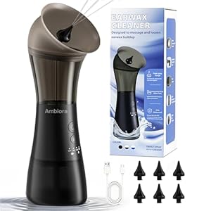 Ear Wax Removal with One-Piece Waste Tank, Ear Cleaner with Smart Temperature Sensor, Safe Silicone Edge, IPX7 & 6 Tips & 4 Modes, Christmas for Gifts for Dad Mom, Gifts for Men Women（Black）