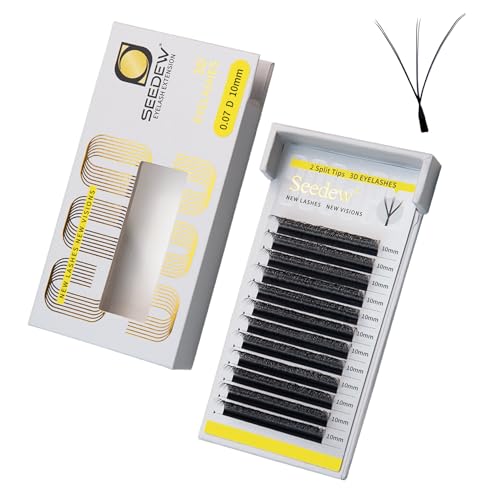SEEDEW 3DD Extensiones de Pestañas, Consejos Dobles 0,07mm D Rizo 10mm 12 Filas/Bandeja, Forma W, PBT Naturales Suaves Injerto Pestañas para Artistas Pestañas, Salón Belleza(3DD-0,07-D-10mm-Negro)