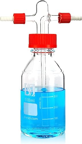 ALWSCI - ALWSCI Flacon de Lavage de Gaz de Laboratoire, 500mL Flacon Tampon de Laboratoire Gradué en Borosilicate avec Bouchon à Vis Rouge en Polypropylène GL45, 1 set