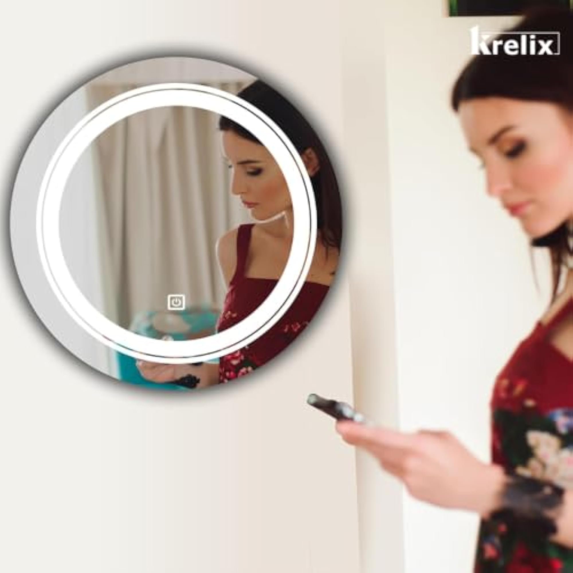 Round Wall Mounted Mirror with LED Light for Bathroom