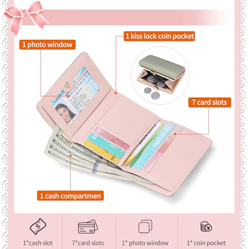 Small Genuine Leather Wallet for Women Bifold RFID Blocking Cute Compact with Coin Pocket (Green)3