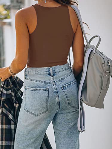 Women’s Sexy Sleeveless High Neck Racerback Cropped Tank Tops Cute Teen Girls Halter Neck Crop Tops Vest Coffee Medium #TOP2